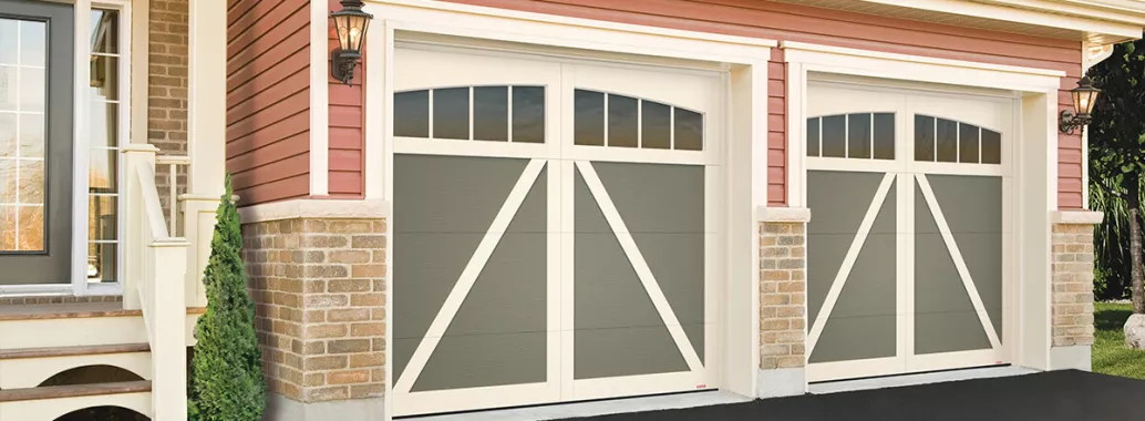 Eastman E-22, 8' x 7', Dark Sand doors and Desert Sand overlays, Arch Overlays with 4 vertical lite Panoramic windows